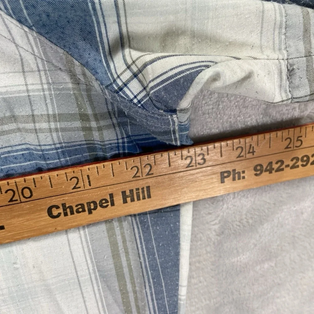KUHL Shirt Mens Large Button Up STYK Tapered Fit Blue Plaid Short Sleeve Outdoor
